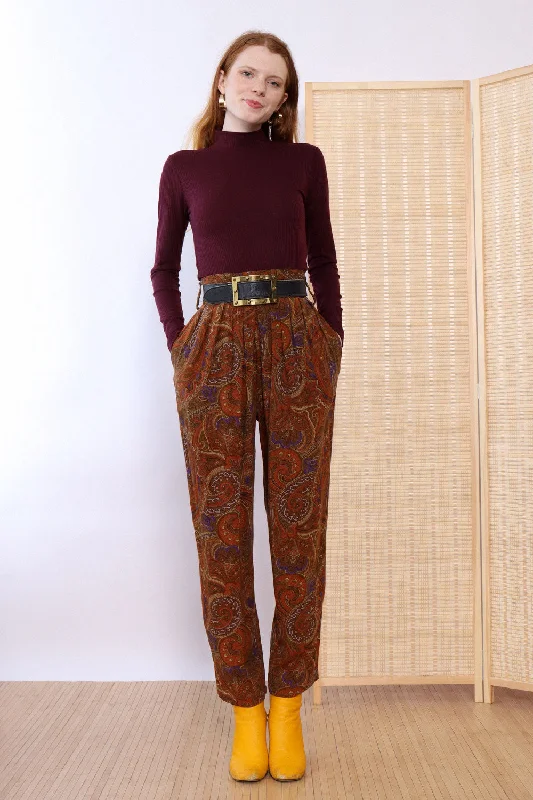 Paisley Pleat Trousers S/M Trousers Formal Black