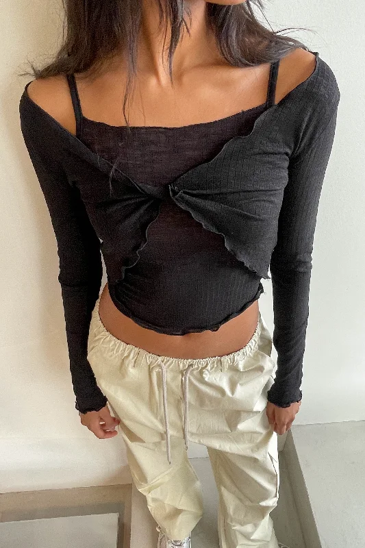 LAYERED CROP TOP Chenille Blend Fleece Blend Nylon Blend