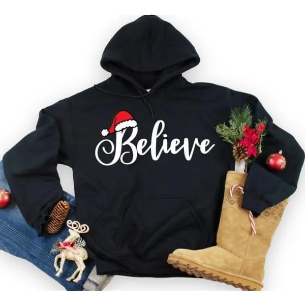 Believe Holiday Sweatshirt Oversized Hoodie Comfort Casual