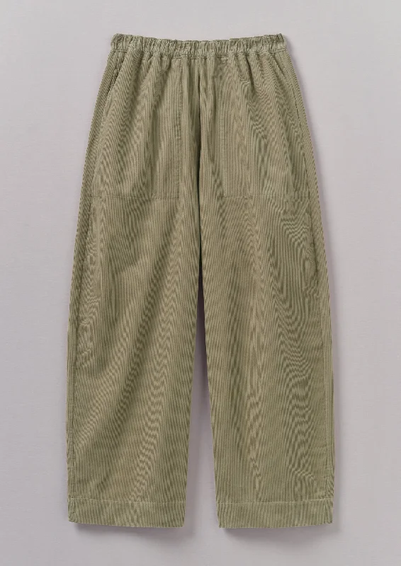 Organic Cord Barrel Leg Trousers | Green Stone Trousers Ceremony Elegant