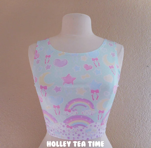 Pastel Party Mint Crop Top [Made To Order] Polka Dot Checkered Tartan