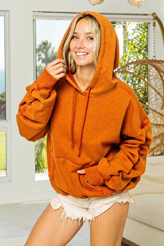 Hazel Blues® | BiBi Ruched Long Sleeve Washed Fleece Hoodie Hoodie with Applique Textured Unique Hazel Blues® | BiBi Ruched Long Sleeve Washed Fleece Hoodie Hoodie with Applique Textured Unique