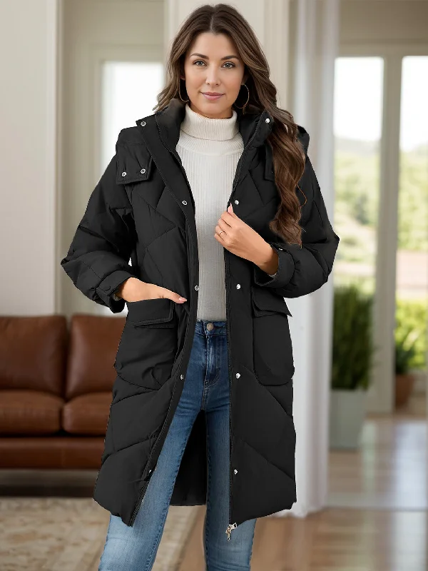 Long Sleeve Longline Hooded Winter Coat with Pockets Faux Fur Real Fur Shearling