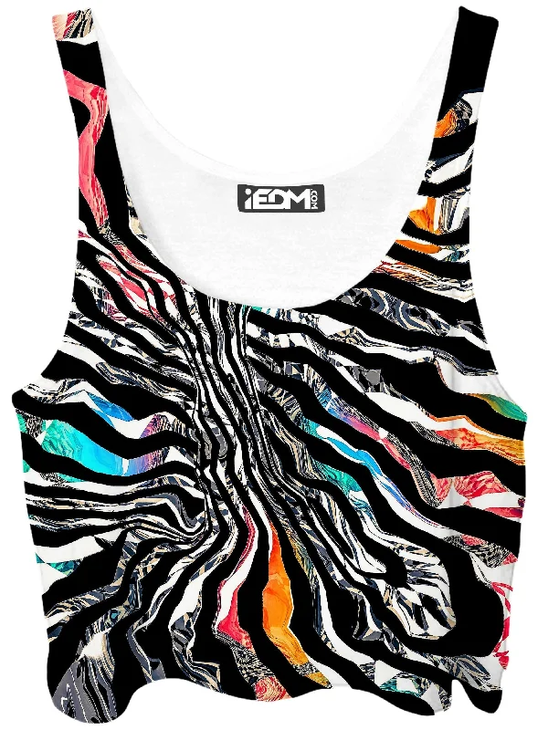 Stripped Chaos Crop Top Chenille Brocade Lace