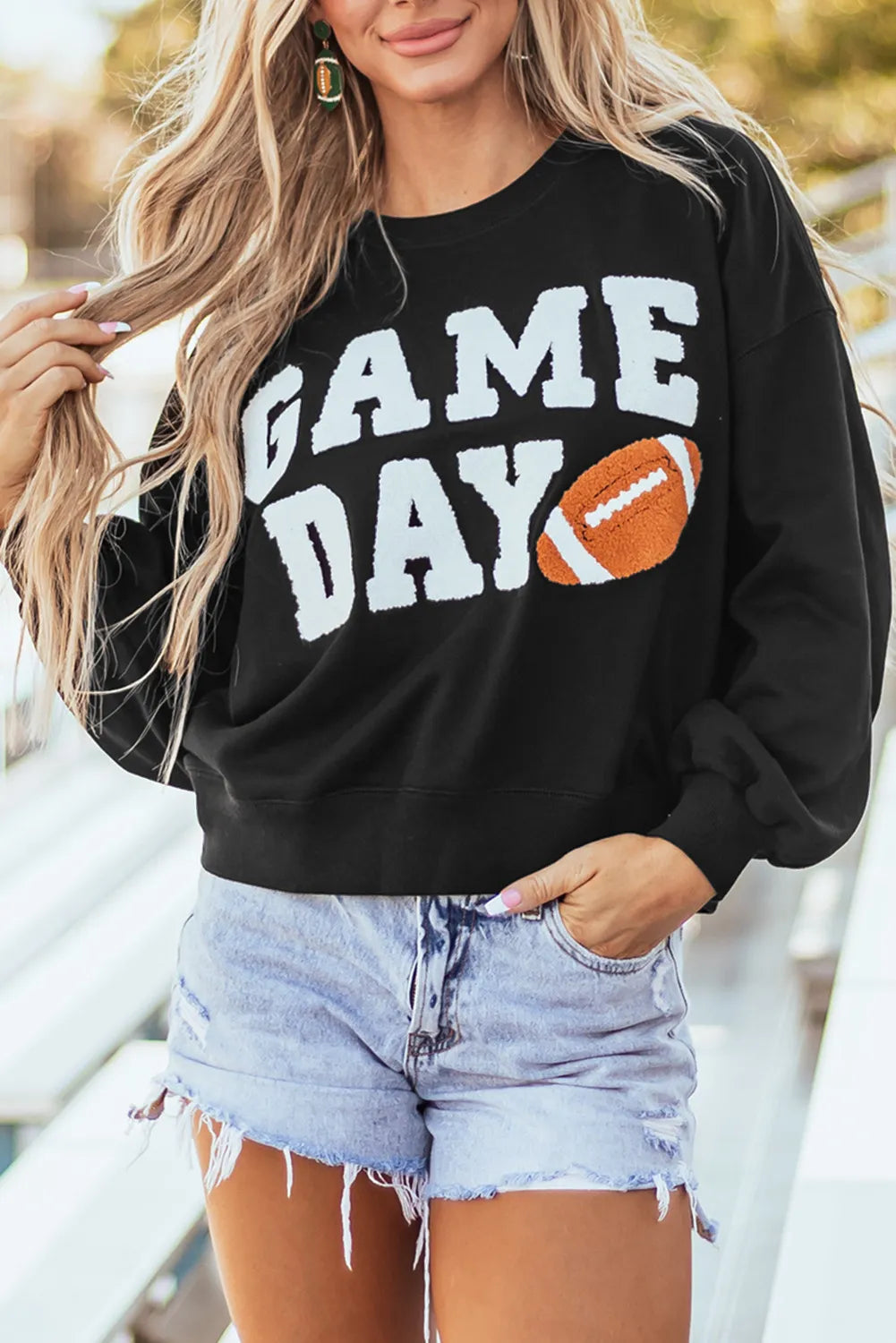 Hazel Blues® |  GAME DAY Round Neck Long Sleeve Sweatshirt Hoodie with Longline Fit Extended Stylish