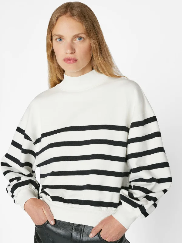 Balloon Sleeve Mockneck Sweatshirt -- Off White Multi Hoodie with Relaxed Fit Easy Casual Balloon Sleeve Mockneck Sweatshirt -- Off White Multi Hoodie with Relaxed Fit Easy Casual