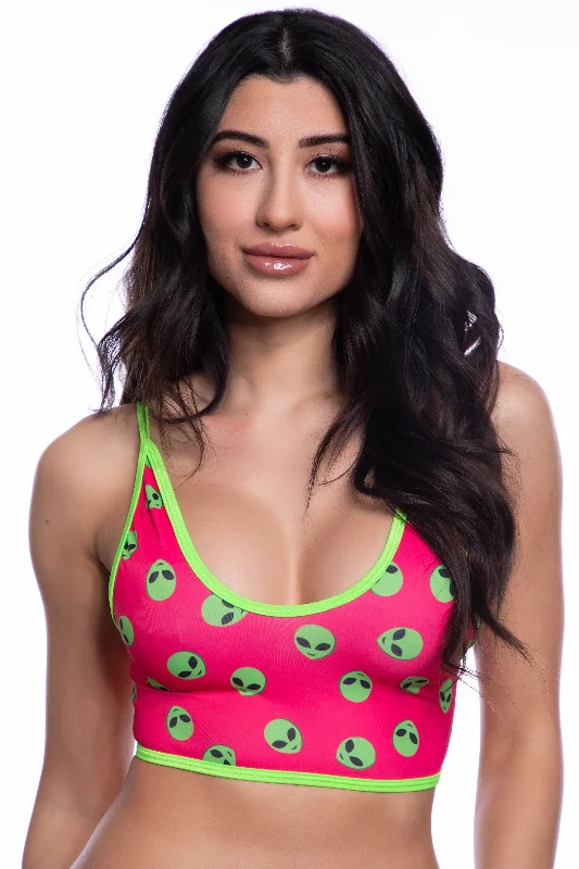 Midnight Ballerina Crop Top-Pink Alien* Collared Crop Top Boat Neck A-Line