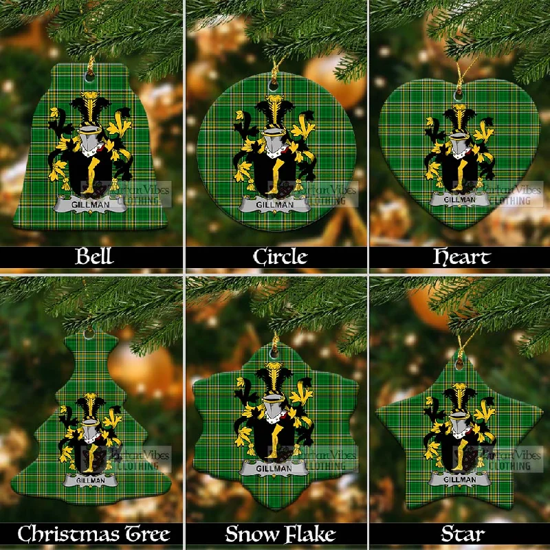 Gillman Irish Clan Tartan Christmas Ceramic Ornament with Coat of Arms Down Puffer Quilted Gillman Irish Clan Tartan Christmas Ceramic Ornament with Coat of Arms Down Puffer Quilted