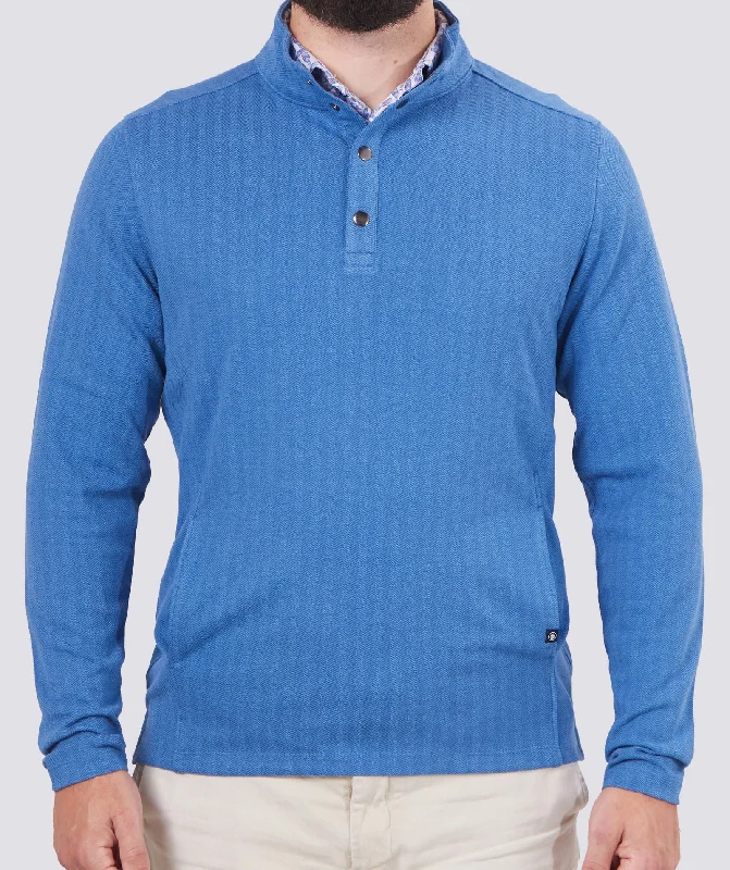 Troy Herringbone Quarter-Snap Pullover Lantern Sleeve Elegant