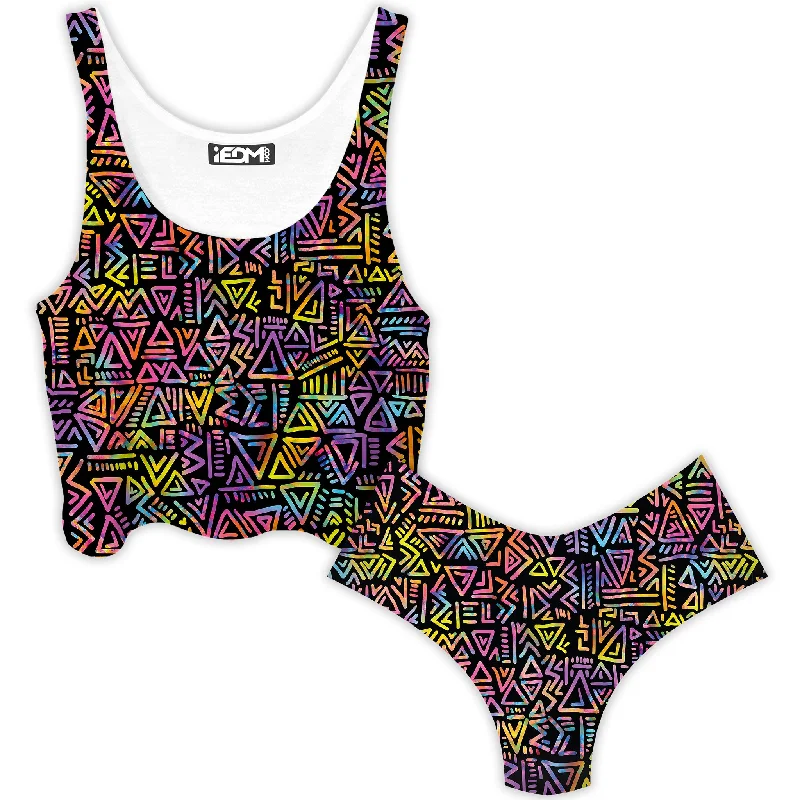 Tribe Vibe Crop Top and Booty Shorts Combo Jersey Fabric Tulle Fabric Batik Fabric