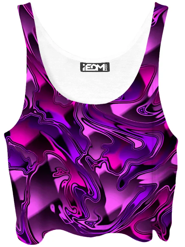 Pink and Purple Chromatic Melt Crop Top Collared Crew Neck Turtle Neck