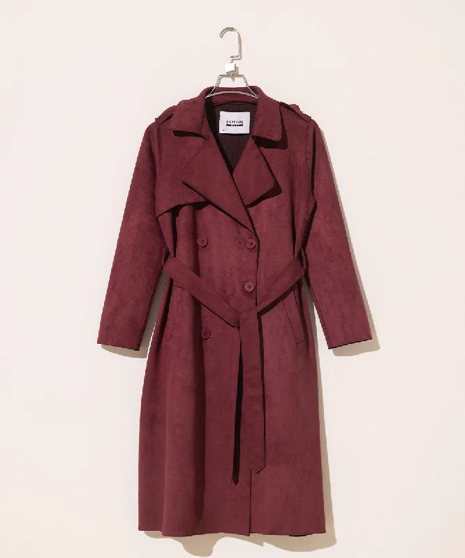 Suede Trench Coat with Belt Sequined Lace Ribbed