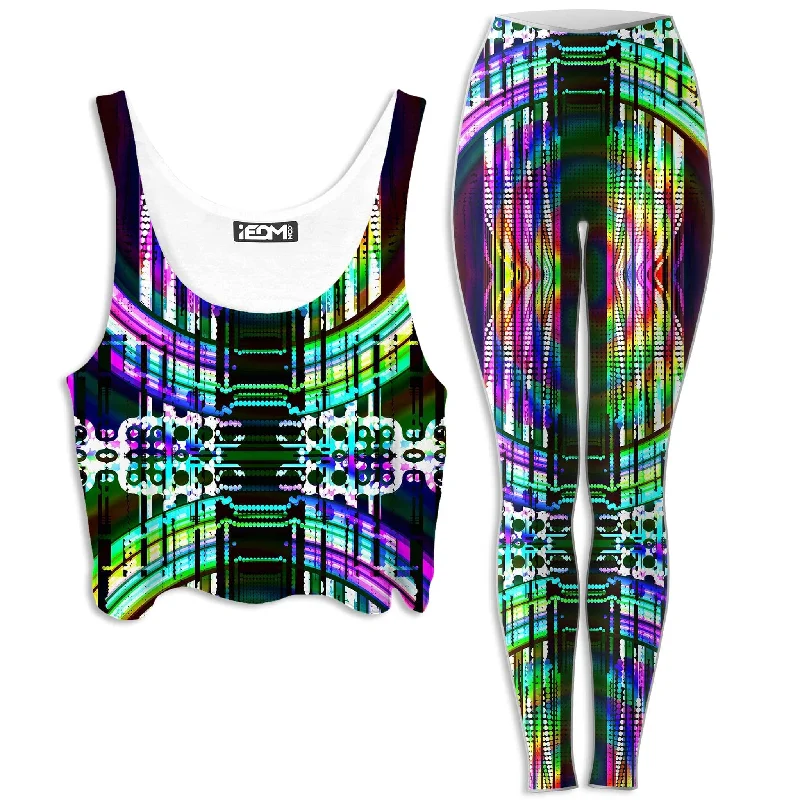 Astral Gate Crop Top and Leggings Combo Hooded Caped Shawl Collar