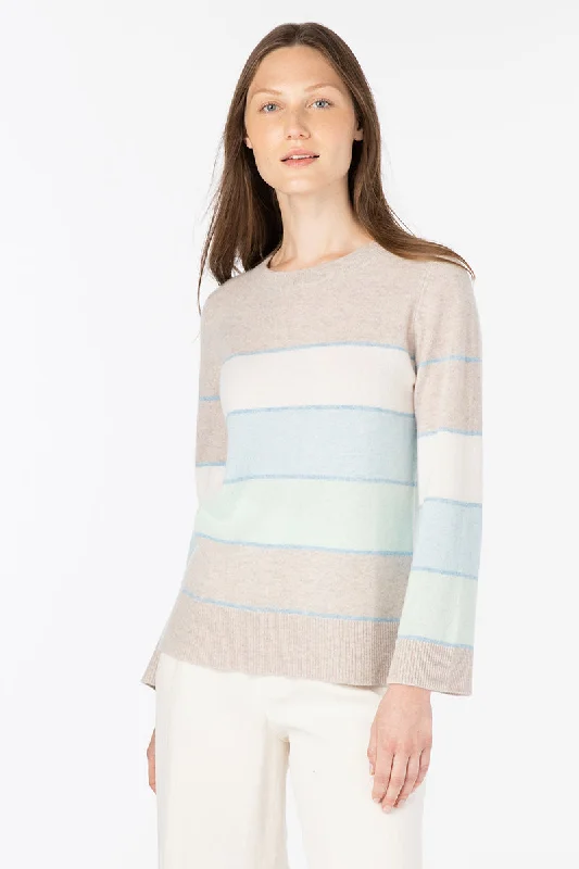 Kinross Cashmere Wide Stripe Pullover Boxy Neck Sweater