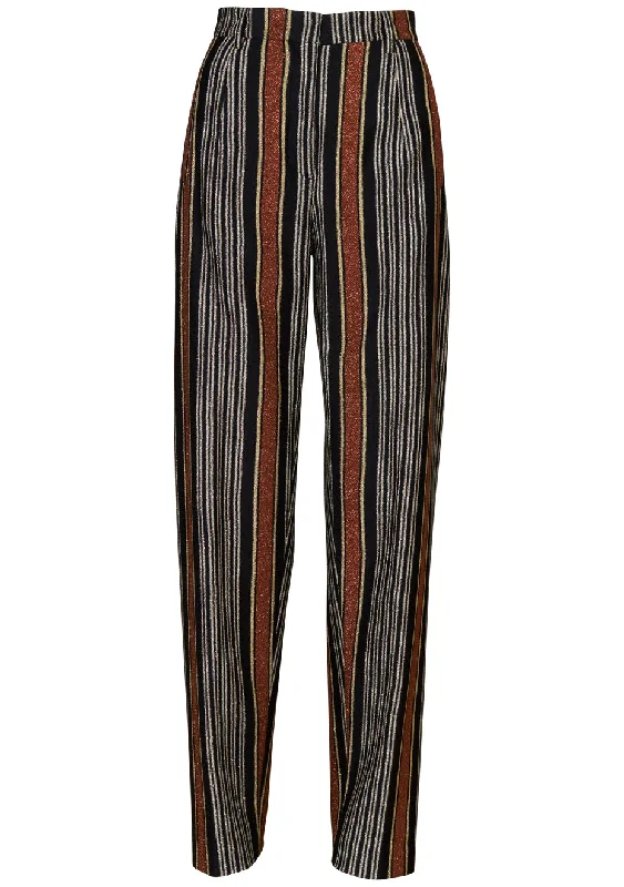 Straight Lamé Trousers Multicolour Rust & Gold Trousers Satin Smooth