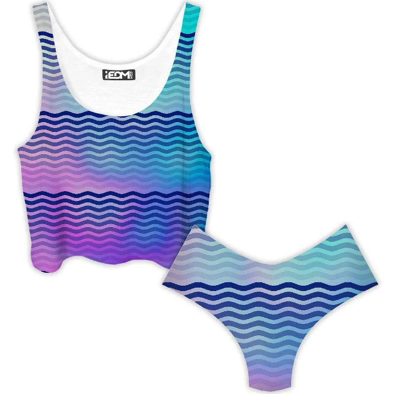Beach Waves Crop Top and Booty Shorts Combo Chenille Blend Fleece Blend Nylon Blend