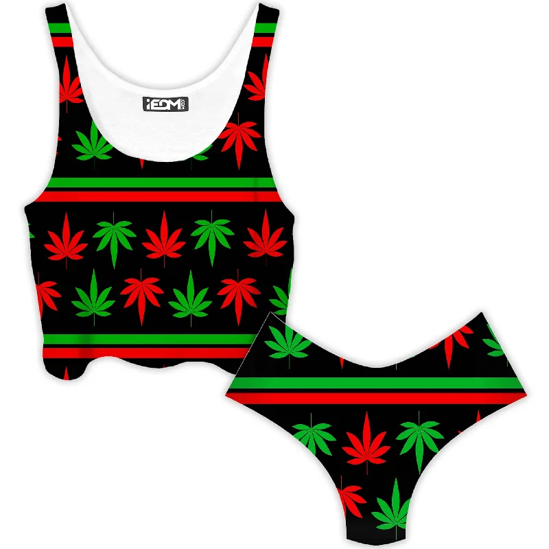 Red And Green Festive Bud Crop Top and Booty Shorts Combo Cotton Fabric Linen Fabric Terry Fabric Red And Green Festive Bud Crop Top and Booty Shorts Combo Cotton Fabric Linen Fabric Terry Fabric