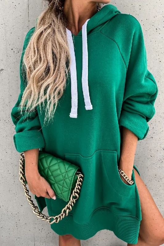 WOMEN OVERSIZED KANGAROO POCKET HOODIE PULLOVER Asymmetrical Hem Sweater