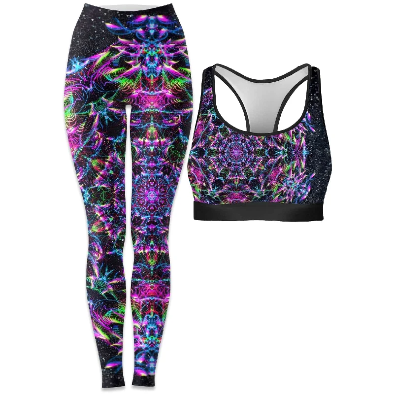 Purp Geometric Rave Bra and Leggings Combo Fashionable Seamless Leggings