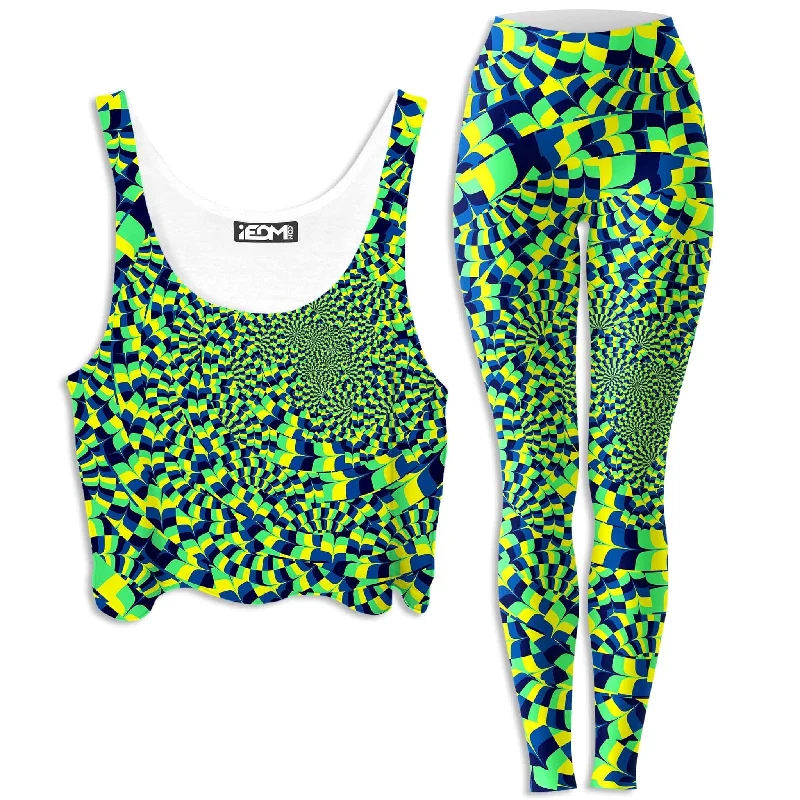 Green Portal Crop Top and Leggings Combo Chenille Fabric Brocade Fabric Lace Fabric