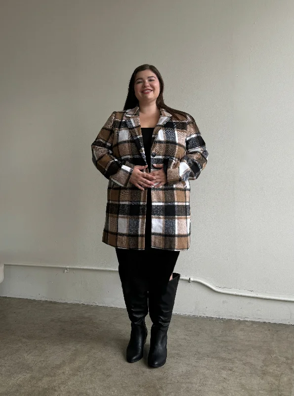 Plus Size Relaxed Fit Plaid Coat Raincoat Turtleneck Coat Wrap Coat