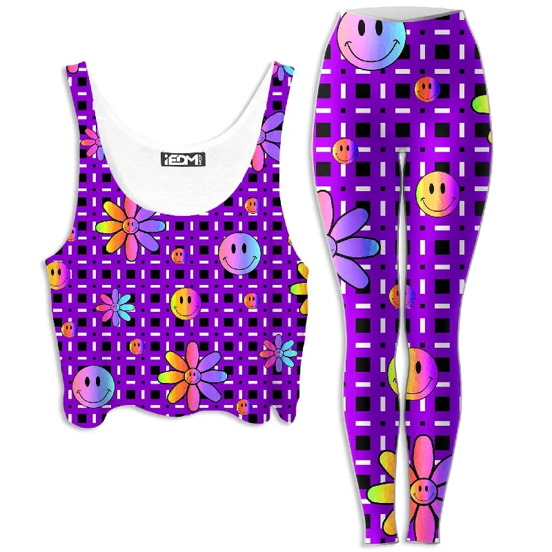 Happiness On Purple Crop Top and Leggings Combo Beaded Sequined Faux Fur