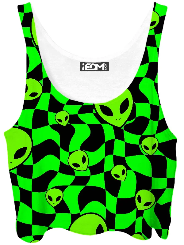 Green Aliens Crop Top Fashionable Trendy Casual