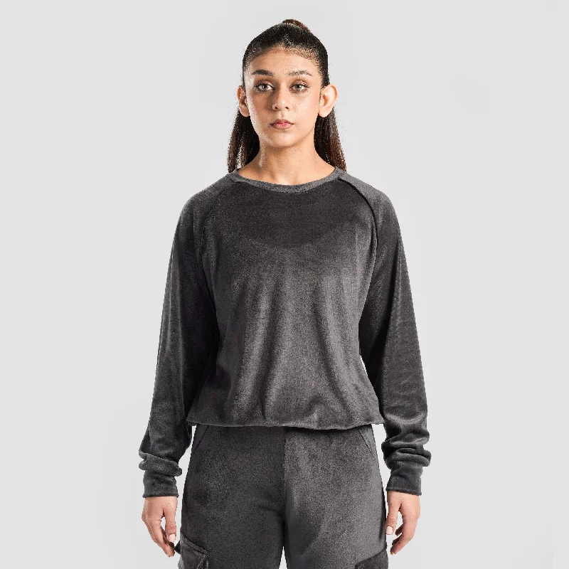 Velour SweatShirt (Grey) Hoodie with Oversized Fit Loose Comfortable
