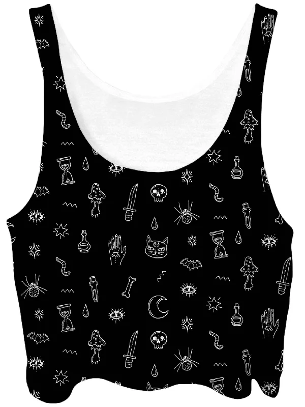 Black Pattern Crop Top Cashmere Blend Cotton Blend Poly Blend