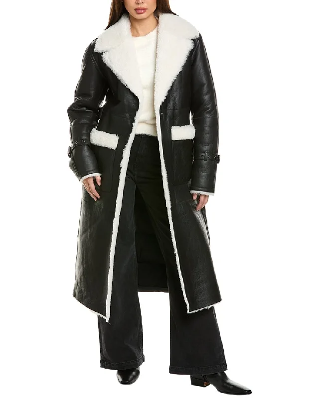 Mackage Sabreen Leather Coat Crew Neck V-Neck Boat Neck
