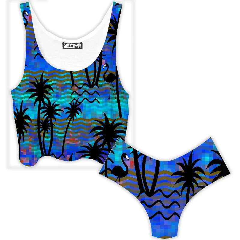 Tropical Dreams Crop Top and Booty Shorts Combo Print Jacquard Patchwork