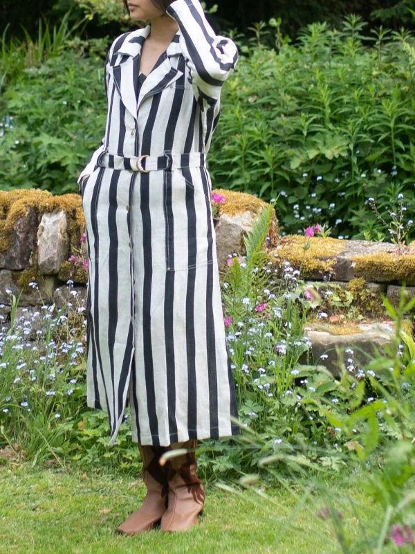 Stripes Summer Trench Coat Grey Faux Fur Real Fur Shearling