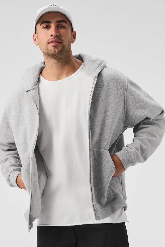 Renown Heavy Weight Full Zip Hoodie - Athletic Heather Grey Hoodie with Button Placket Classic Preppy Renown Heavy Weight Full Zip Hoodie - Athletic Heather Grey Hoodie with Button Placket Classic Preppy