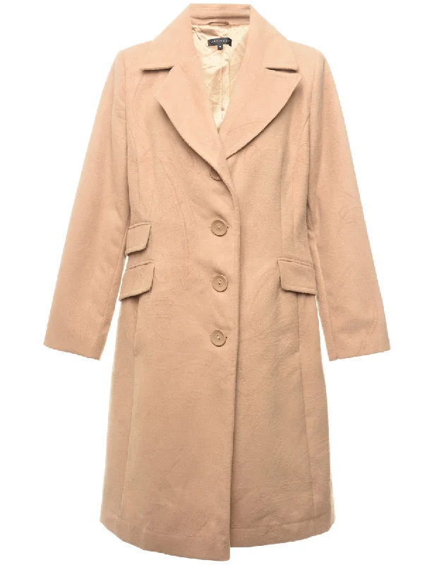 Beige Classic Single-Breasted Wool Coat - L Parka Down Jacket Wool Coat