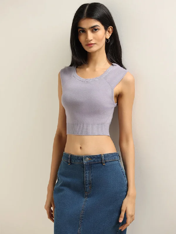 Nuon Lavender Slim Fit Crop Top Seamless Knitted Crochet