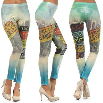 Leggings City License Plate Print Multi Color Stretch Skinny Pants Elegant Stretchy Faux Leather Leggings Leggings City License Plate Print Multi Color Stretch Skinny Pants Elegant Stretchy Faux Leather Leggings