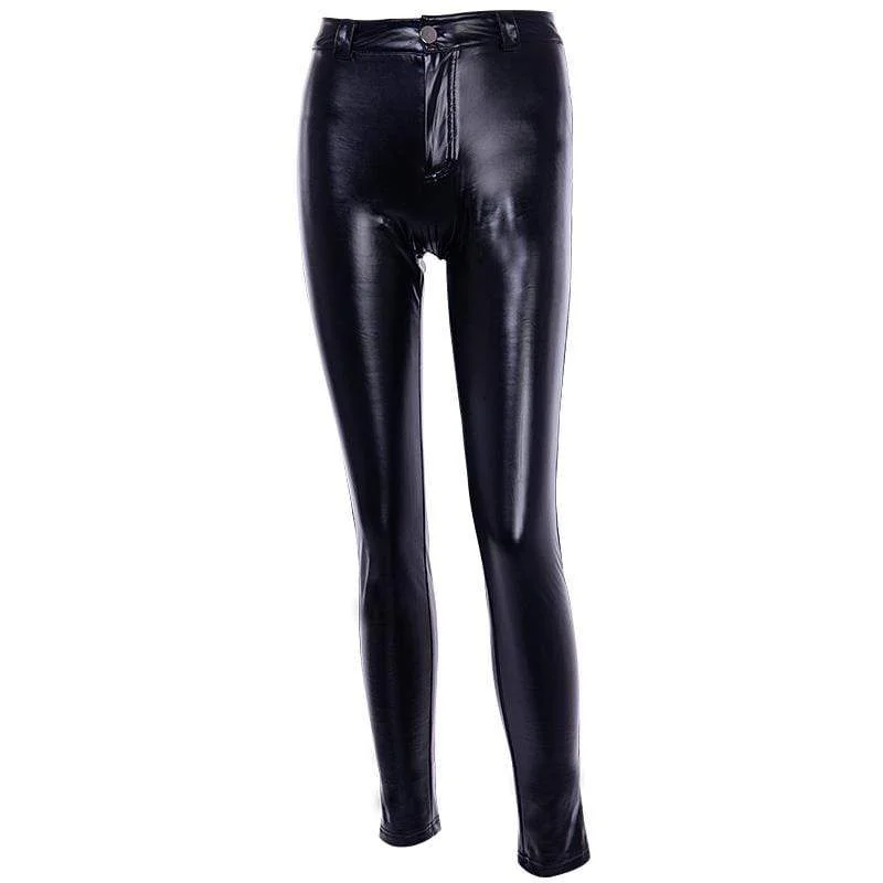 Women's Solid Colored PU Slim Leggings Comfortable Bootcut Workout Leggings
