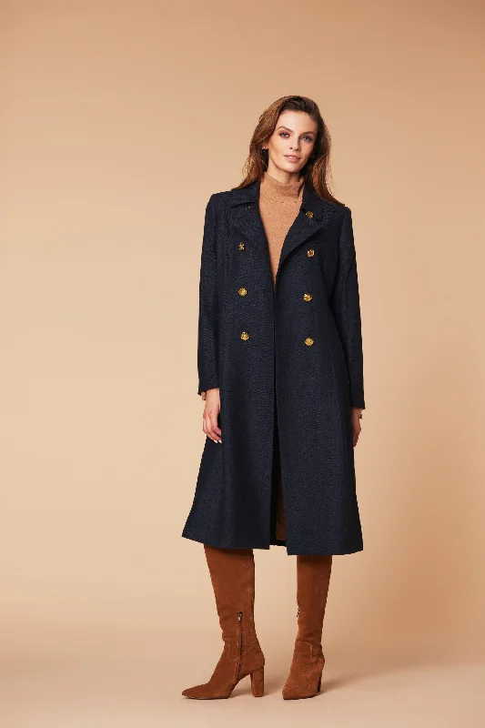 Sheringham Coat in Navy Trench Wool Cashmere
