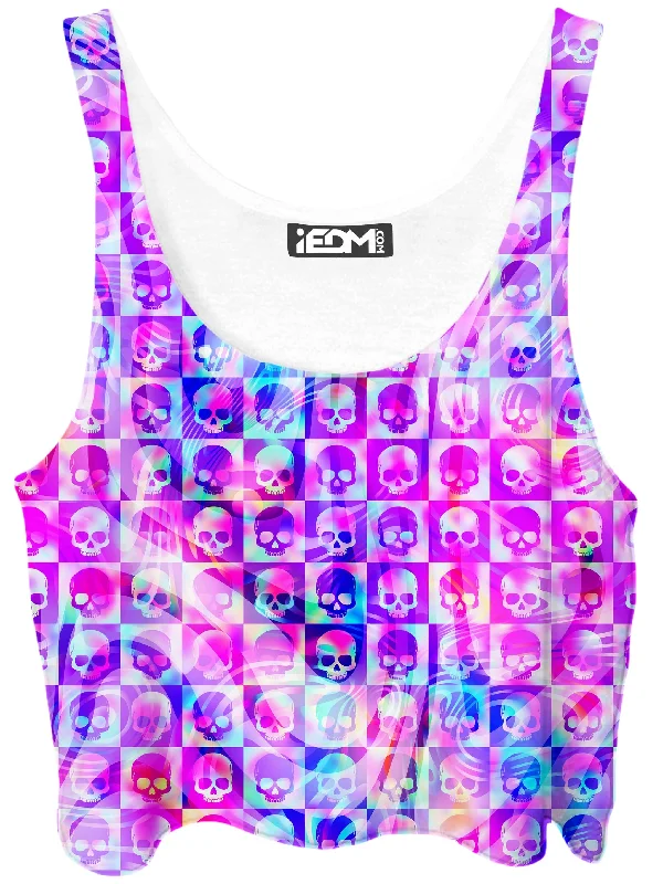 Skull Fam Pink Crop Top Wool Fabric Cashmere Fabric Tweed Fabric