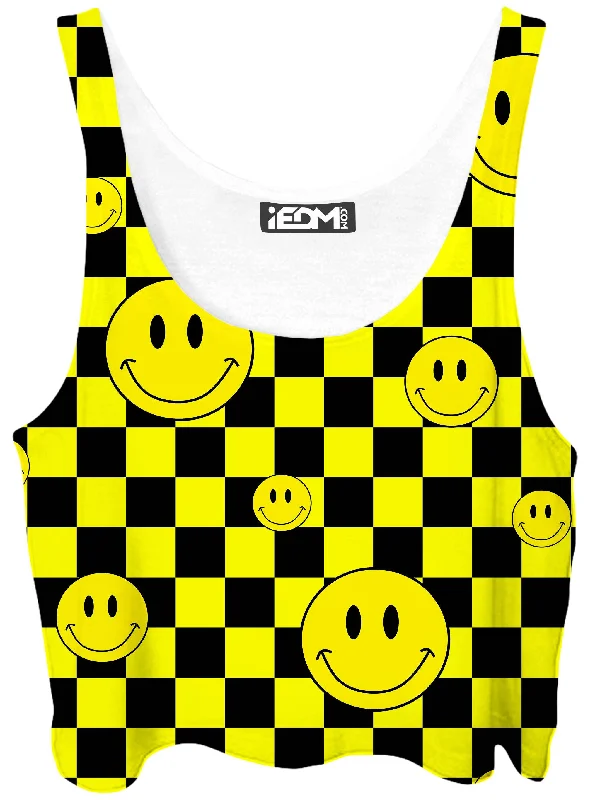 Smile Checkerboard Crop Top Hooded Caped Shawl Collar