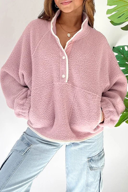 Hazel Blues® | Half Snap Long Sleeve Sweatshirt with Side Slit Pockets Hoodie with Hidden Zipper Minimalist Clean Hazel Blues® | Half Snap Long Sleeve Sweatshirt with Side Slit Pockets Hoodie with Hidden Zipper Minimalist Clean