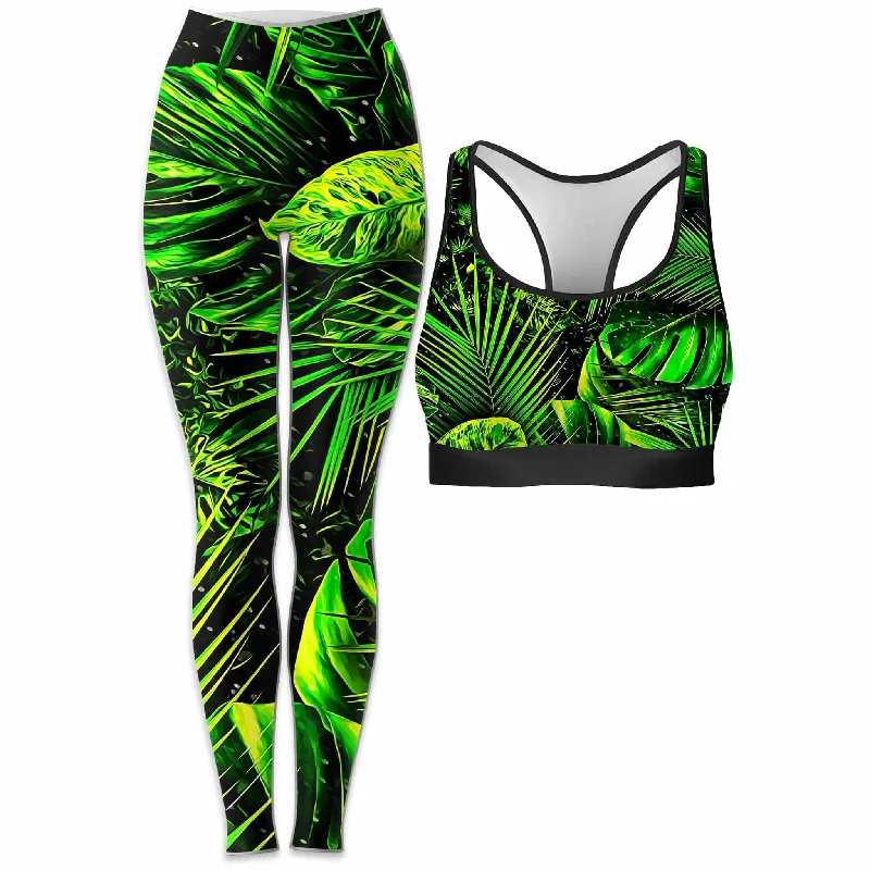 Junglist Rave Bra and Leggings Combo Elegant Printed Leggings with Pockets