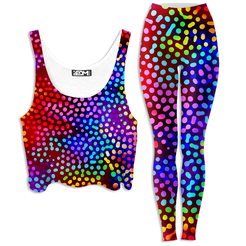 Solar Dots Crop Top and Leggings Combo Knit Fabric Woven Fabric Fleece Fabric