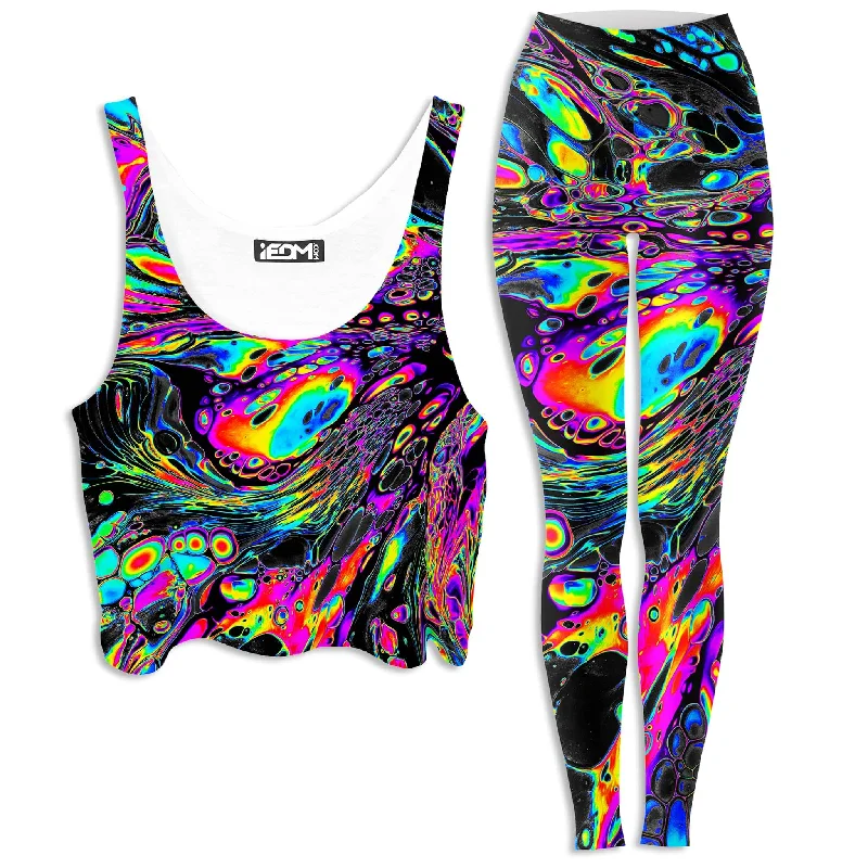 Rainbow Magma Crop Top and Leggings Combo Welt Pockets Slit Pockets Flap Pockets