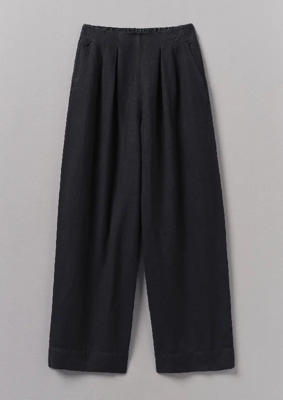 Cotton Linen Wide Leg Trousers | Slate Navy Trousers Travel Practical