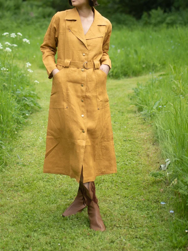 Summer Trench Coat Mustard Wool Cashmere Tweed