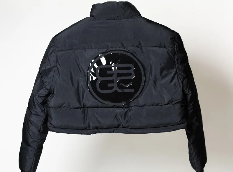 GBGČ womans cropped puffer coat Asymmetrical Collar Hooded Zippered