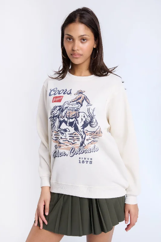 Coors Cowboy Graphic Crew Neck Sweatshirt Hoodie with Hem Contrast Bold Stylish
