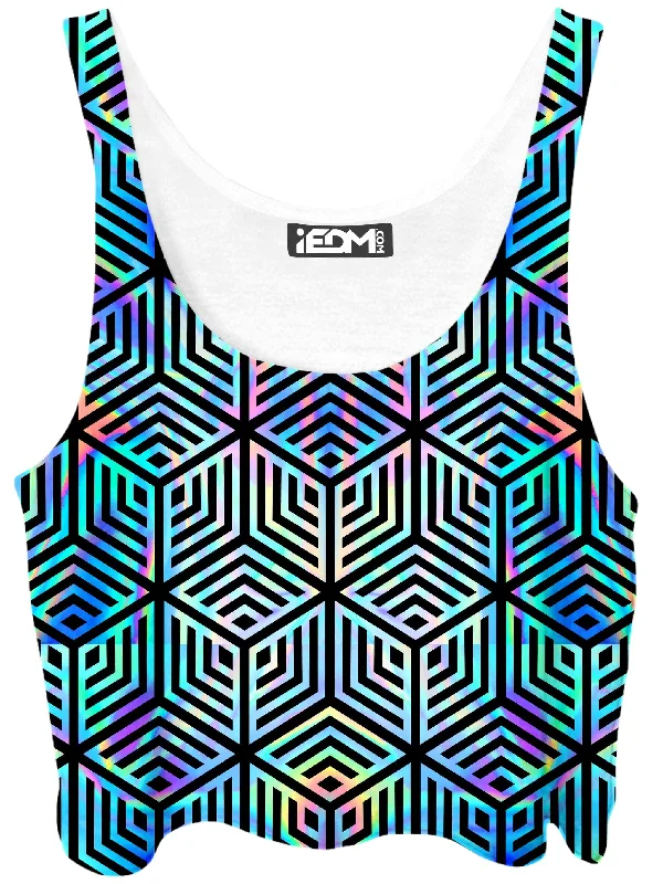 Holographic Hexagon Crop Top Machine Wash Dry Clean Hand Wash