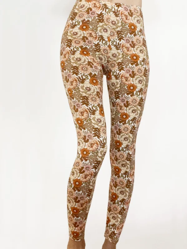 Mommy and Me 70s Floral Print Leggings | Flower Power Elegant Shiny Black Leggings